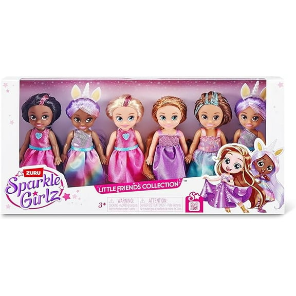 Sparkle Girlz 6 Pack of Princess Dolls by ZURU Fashion, Removable Dresses, Gifts for Girls 4-8, Poseable Fashion Doll, Pretend Play
