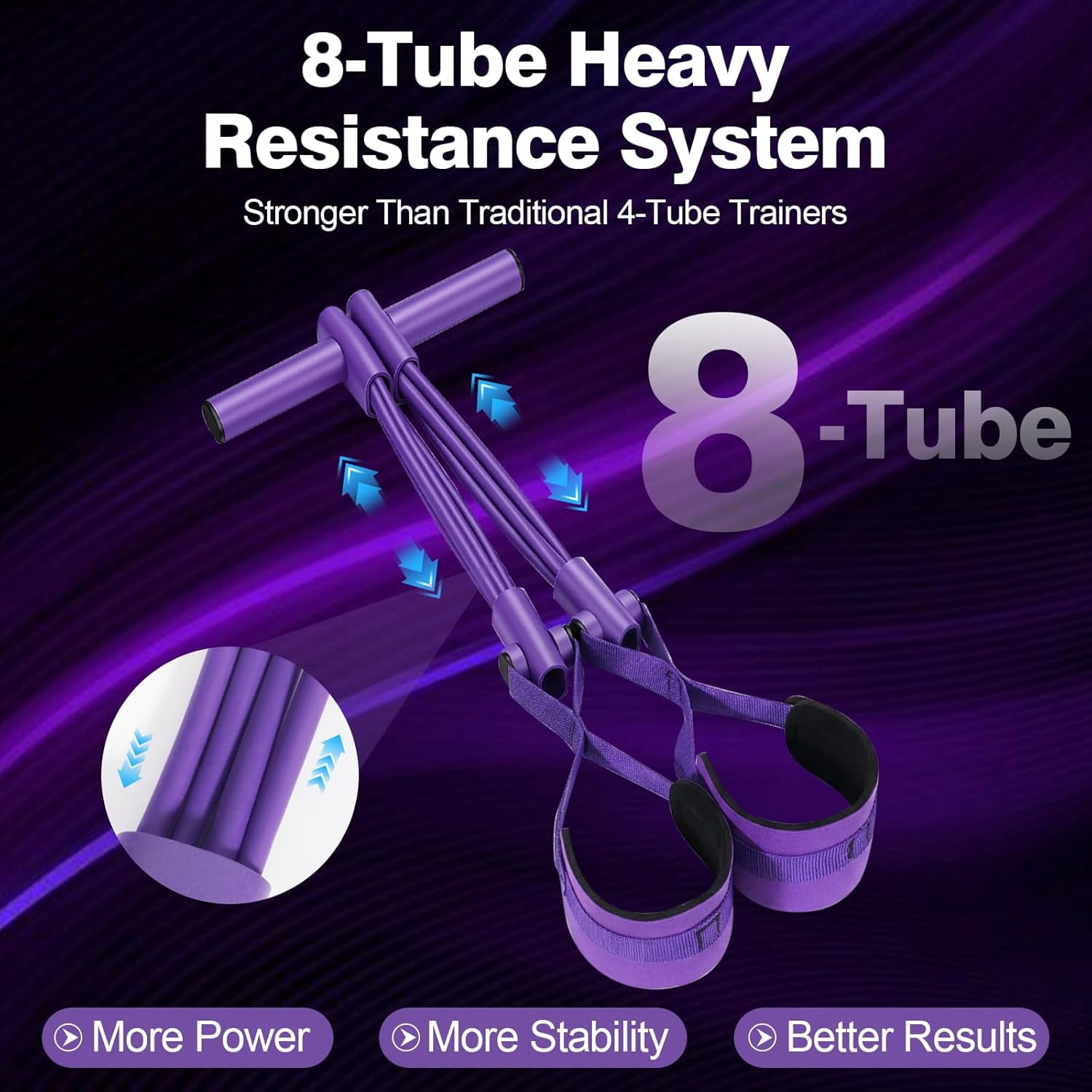 JJEAN-Resistance Bands with Handles, 8-Tube Heavy Duty Exercise Bands for Full Body Workout, Strength Training Bands for Arms, Legs, Abs & Home Gym