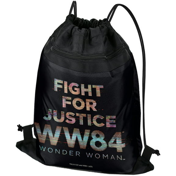 Wonder Woman 1984 Glitchy Fight For Justice Drawstring Backpack Sports Bag Sackpack 17" x 13", Perfect for Gym, Yoga or Practice
