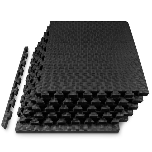 ProsourceFit Exercise Puzzle Mat or 1-in with Non-Slip Traction on Checkered Surface