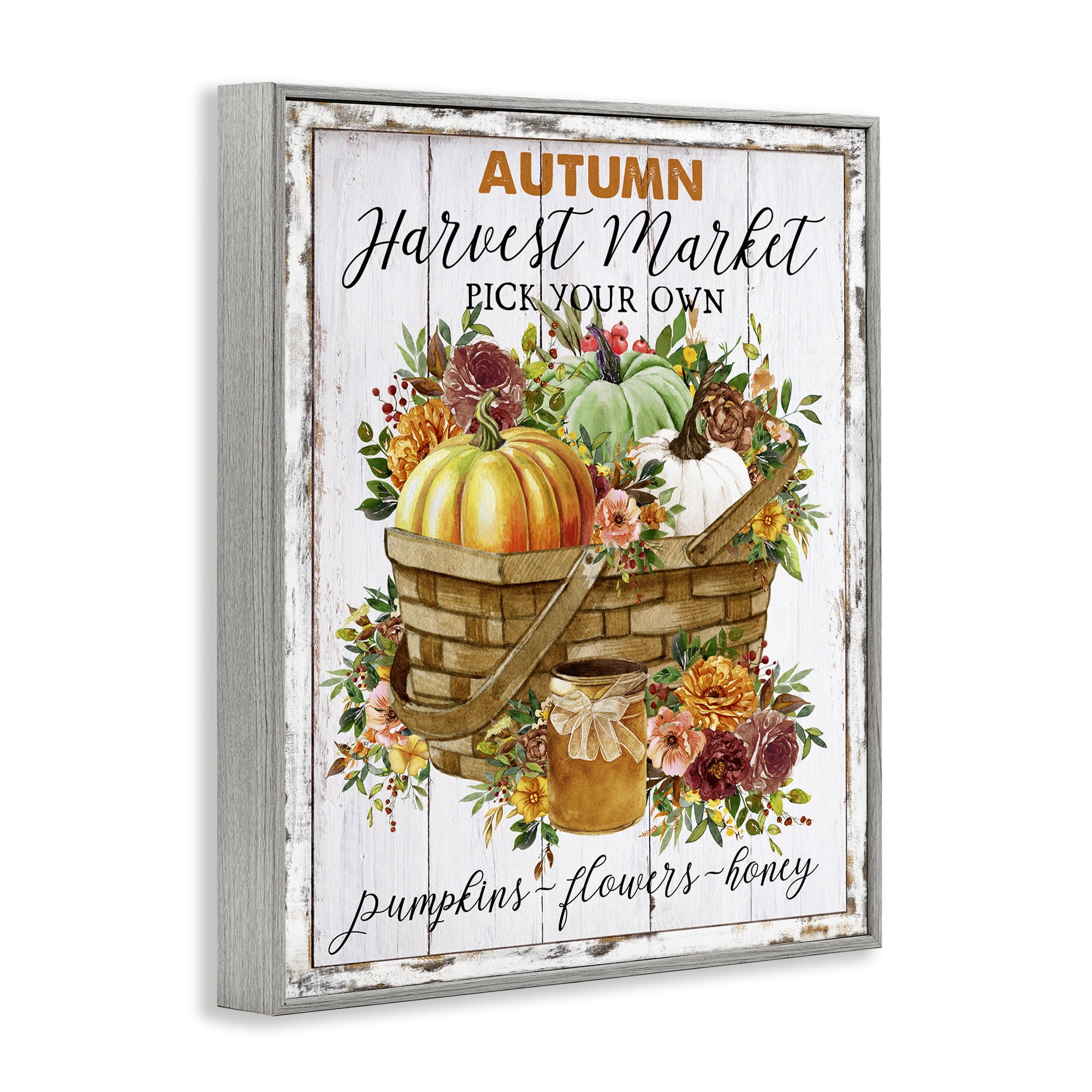 Stupell Industries Autumn Floral Market Holiday Painting Gray Framed Art Prints Wall Art, 16 x 20