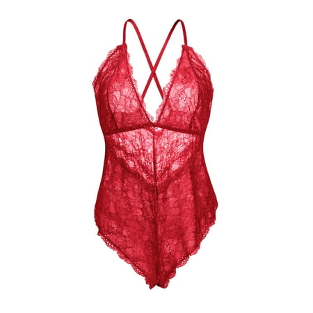 Mascarry Women One Piece Lingerie Deep V Teddy Sexy Lace Bodysuit
