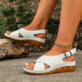 thumbnail image 5 of Hurxie Womens Wedge Sandals Comfortable: Buckle Ankle Strap Low Wedge Sandals Dressy Breathable Memory Foam Insole Casual Walking Summer Shoes White 6, 5 of 8