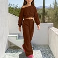 thumbnail image 3 of Cethrio Girls Casual Outfit Sets, Spring Fall 2 Piece Daily Long Sleeve Kids Clothing Sets Size 13-14 Years Brown, 3 of 6