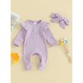 thumbnail image 2 of FEORJGP Infant Girl Spring Fall Outfit Newborn Baby Long Sleeve Bodysuit Crew Neck Romper Solid Jumpsuit with Headband Baby Loose Casual Clothes, 2 of 9