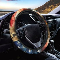 Kuiaobaty Watercolor Bear American Flag Pattern Steering Wheel Cover Comfortable Auto Steering Wheel Protector with a Diameter of 15" Car Interior Accessories for Car SUV Van Truck