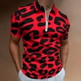 thumbnail image 2 of Red And Black Leopard Print Men Zipper T-shirt Summer Casual Short Sleeve T-shirt Top, 2 of 7