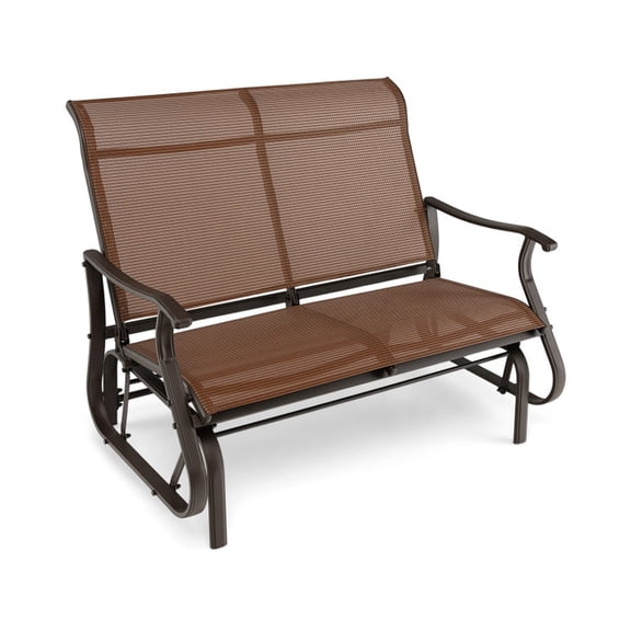 Biotree Outdoor Glider Bench 2-Person Patio Glider Bench with High Back and Curved Armrests for Porch Garden and Backyard Steel Frame Glider, Brown