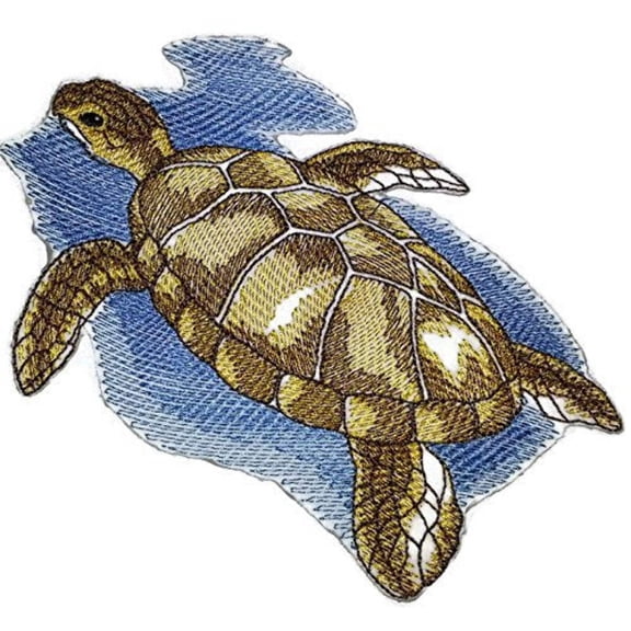 Sea Turtle Embroidered Iron On/Sew patch [6" x5"]