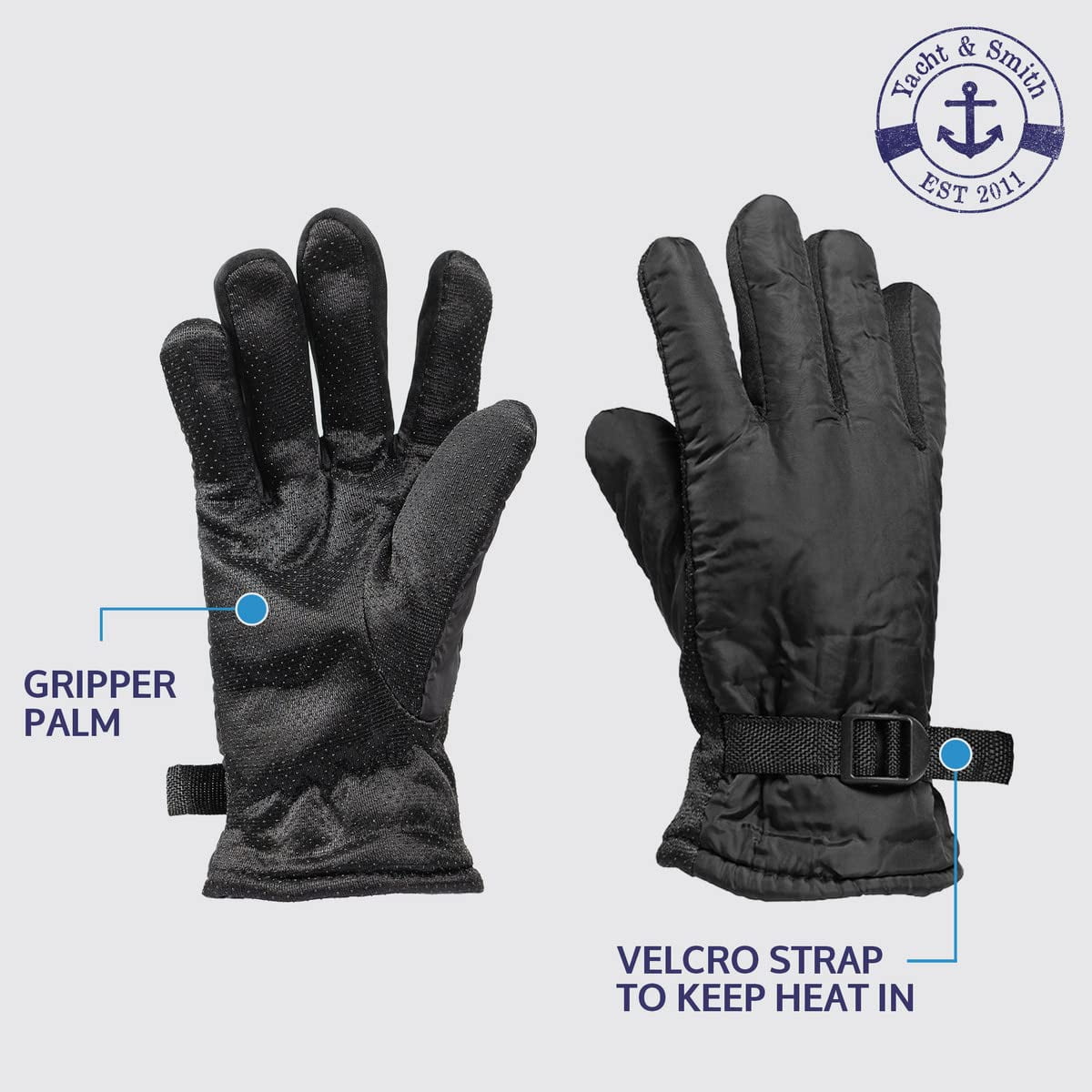 Yacht & Smith Winter Ski Gloves, Mens Womens Winter Gloves, Rubber Gripper Palm, Buckle Strap, Bulk