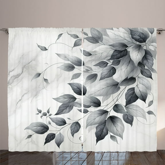 Ambesonne Grey Curtains 2 Panel Set, Muted Leafy Branches Autumnal, 108" x 90", Coconut Purpleblue Pearl
