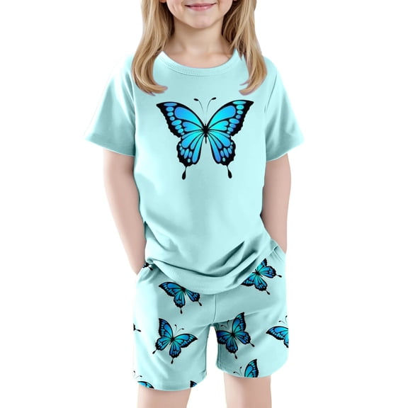Hiijoy Toddler Girls Outfits Butterfly Print Short Sleeve T Shirt Shorts Summer Casual Clothes Set, Sizes 3-4T