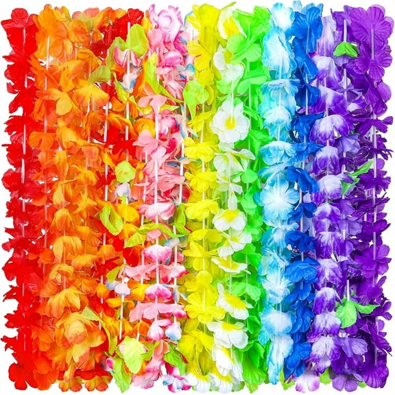 Triani 24Pcs Hawaiian Leis for Luau Party Tropical Flower Necklace Hawaiian for Summer Beach Pool Decoration Favour Supplies(Mix Color)