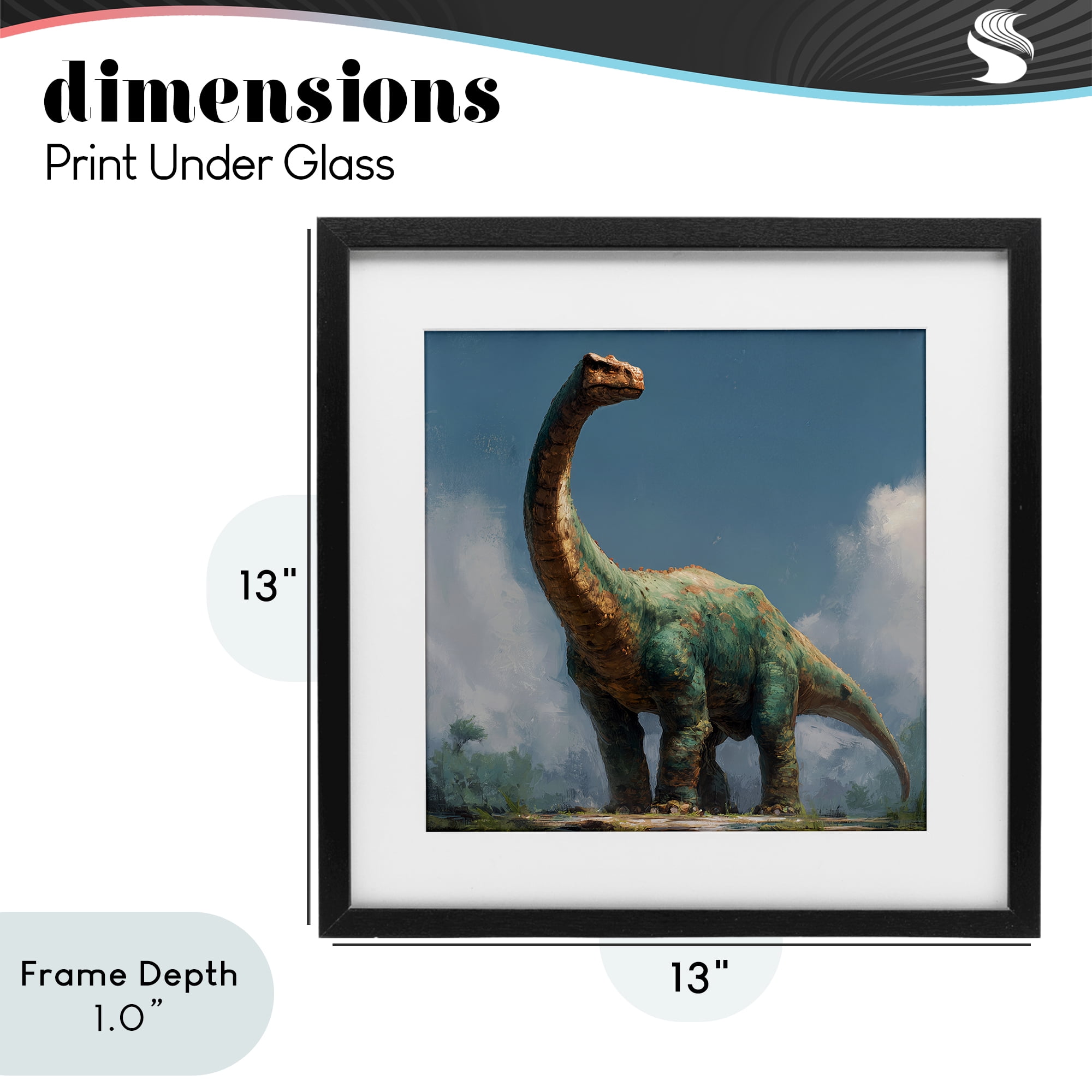 Stupell Industries Colossal Brontosaurus in Meadow Black Framed Print Under Glass, design by Wumples