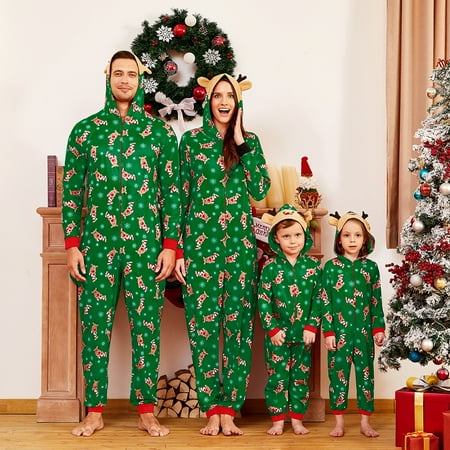 

Viworld Matching Family Christmas One Pieces Pajamas Sets Elk Antler Hooded Romper PJ s Zipper Jumpsuit Loungewear
