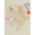 thumbnail image 4 of Suealasg Newborn Girl Fall Outfits 2Pcs Baby Girl Clothes Set Plush Letter Embroidery Ribbed Long Sleeves Romper and Elastic Pants 3 6 9 12 18 Months Infant Girls Autumn Clothing, 4 of 9