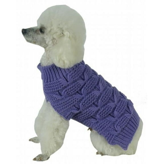 Pet Life  Butterfly Stitched Heavy Cable Knitted Fashion Turtle Neck Dog Sweater- Purple - Small