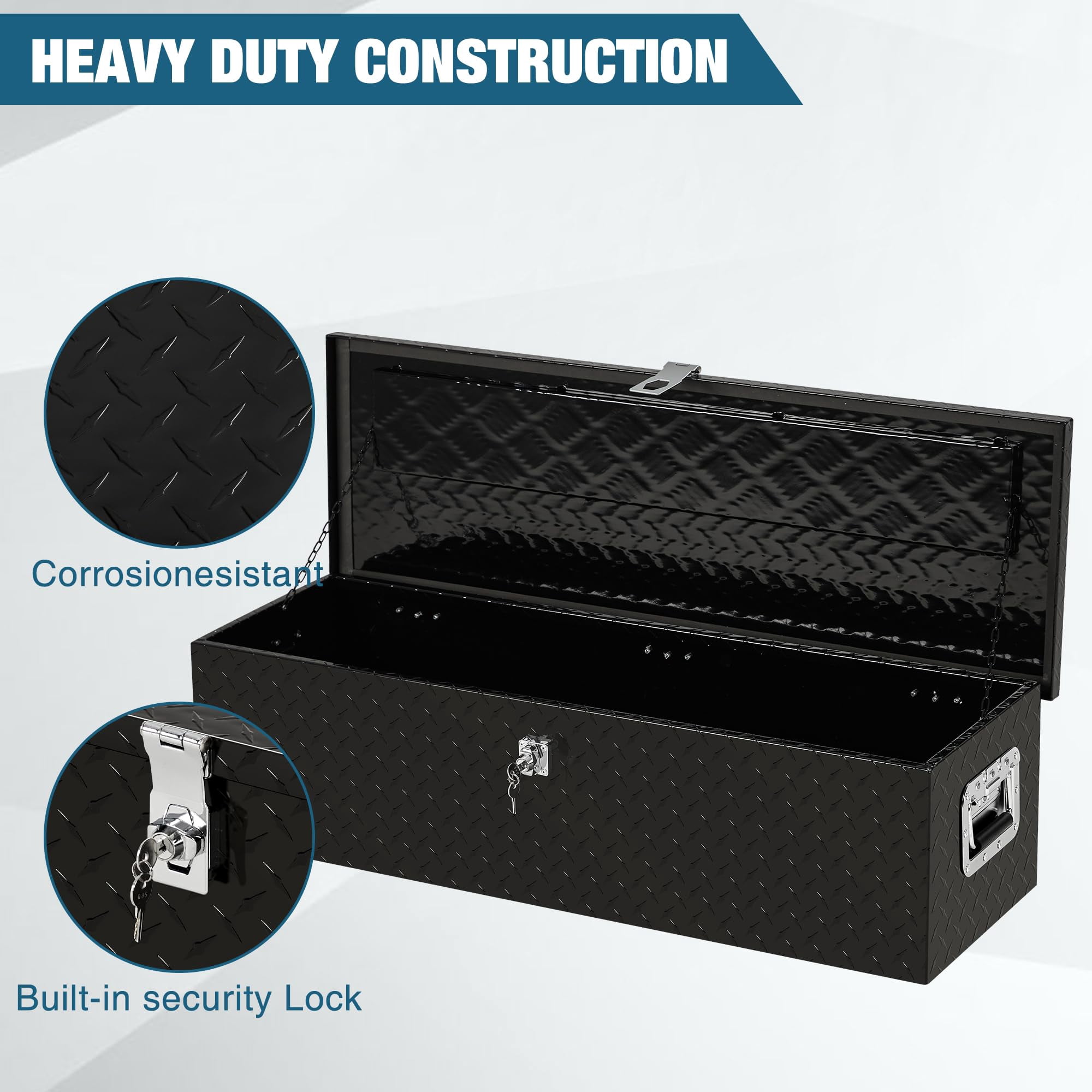 Truck Bed Tool Box, Heavy Duty Metal Tool Box Organizer, Trailer Box with Safe Hinge for Truck, Pickup, RV, Trailer