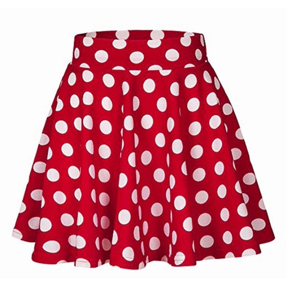 FAOWME Women's Skirt High Waist Polka Dot Printed A Line Comfortable Fashion Mini Skirts For Casual Daily Wear,Red,L