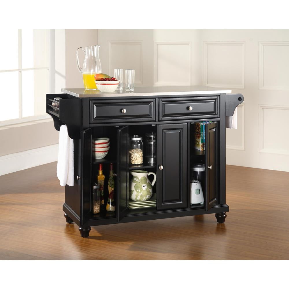 Crosley Brands Cambridge Stainless Steel Top Full Size Kitchen Island/Cart Black/Stainless Steel