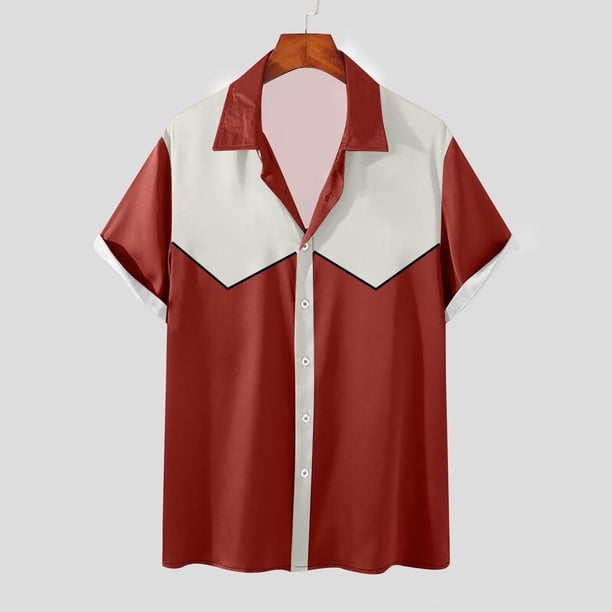 pstuiky camisetas para hombre, Camisa estilo blusa informal de manga corta con botones y cuello vuelto para hombre camisas casuales para hombre xl