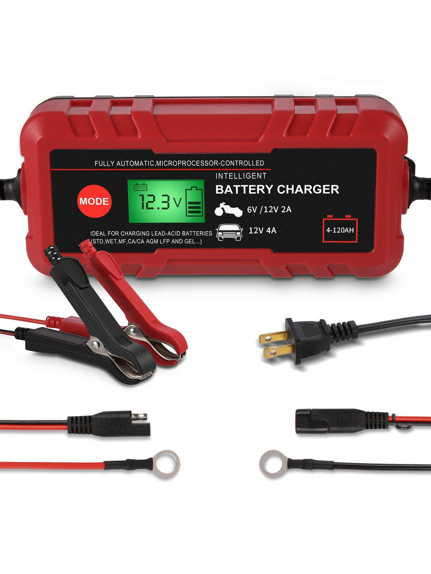 Adnoom 70W 10A Fully Automatic Battery Charger, 6V/12V Lead-Acid