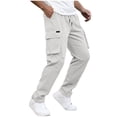 thumbnail image 6 of FRSASU Mens Cargo Pants Baggy Elastic Waist Drawstring Trousers Casual Relax Fit Hiking Pant with Multiple Pockets Beige, 6 of 9