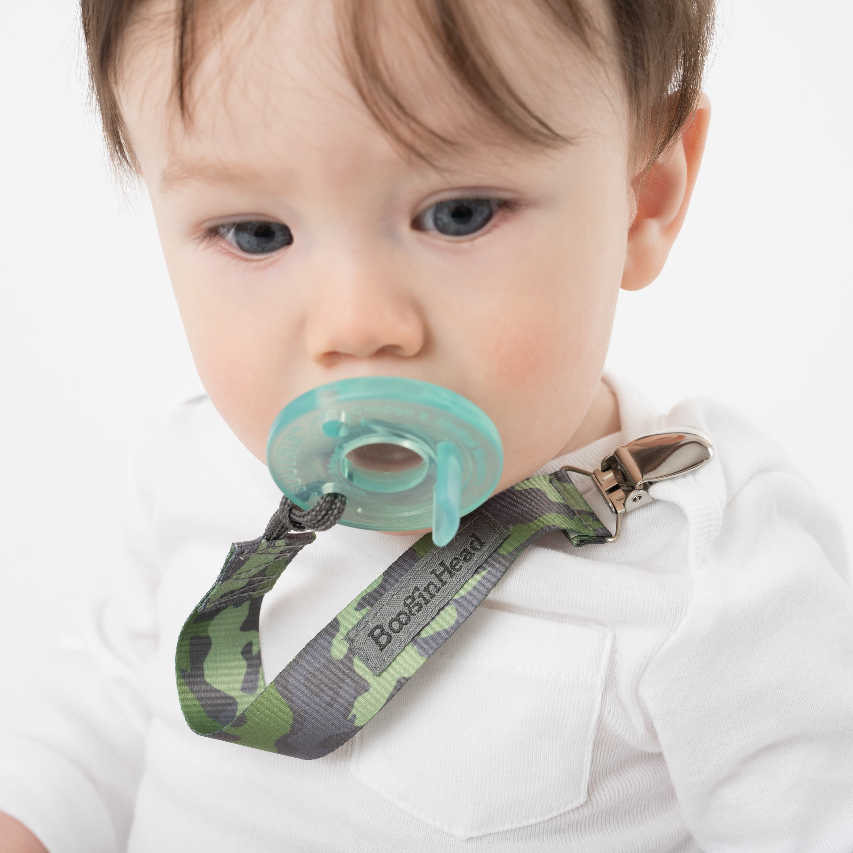 BooginHead Universal Pacifier Clips, Infant Toddler Boys and Girls, Plaid Blue Arrows Camo