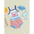 thumbnail image 4 of Aojekbee Baby Girls Shorts Set, Sleeveless Letters Print Romper with Stars Striped Shorts Hairband Summer Outfit for Independence Day, 4 of 10