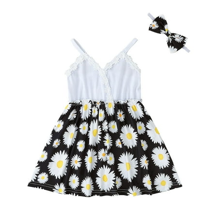 

Baby Girls Dress Sleeveless Floral Printed Suspenders Princess Headbands Set Toddler Cute Cartoon Soft Trendy Spring Summer Casual Gifts To Child Girls Clothes