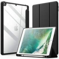 JETech Case for iPad 9.7-Inch (6th/5th Generation, 2018/2017) with Pencil Holder, Clear Transparent Back Shell Slim Stand Shockproof Tablet Cover, Auto Wake/Sleep (Black)