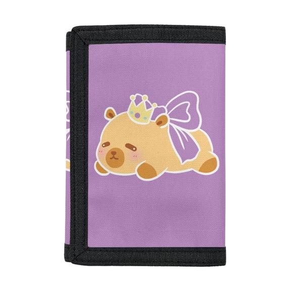 FUIALDOLG Cute Crown Bear Trifold Card Wallet, Stretch Polyester Lightweight Kids Wallet for Daily Use Outdoor Sports