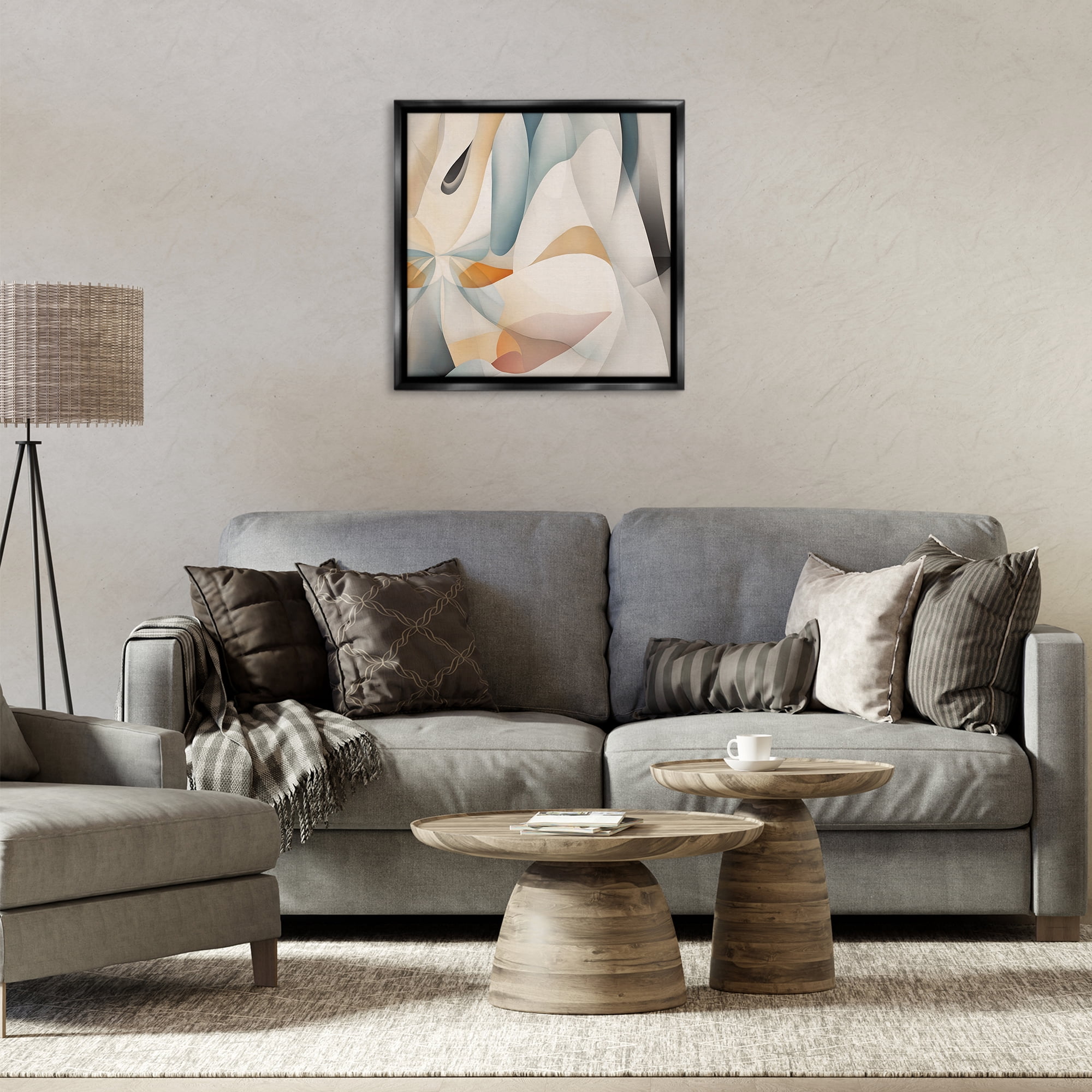 Stupell Industries Flowing Curved Shapes Abstract Painting Black Floater Framed Canvas Art Print Wall Art, 25 x 25