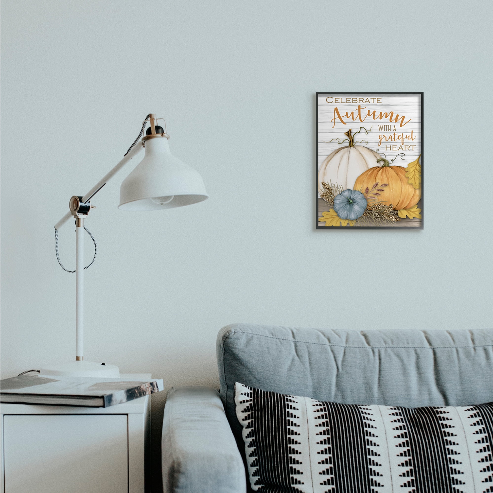 Stupell Industries Celebrate Autumn Phrase Rustic Farm Harvest Landscape Painting Black Framed Art Print Wall Art, 11 x 14