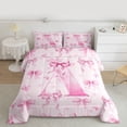 thumbnail image 2 of Castle Fairy Personalized Initial A Twin Comforter Sets,Kawaii Pink Ribbon Bow Bedding Set, 2 of 8