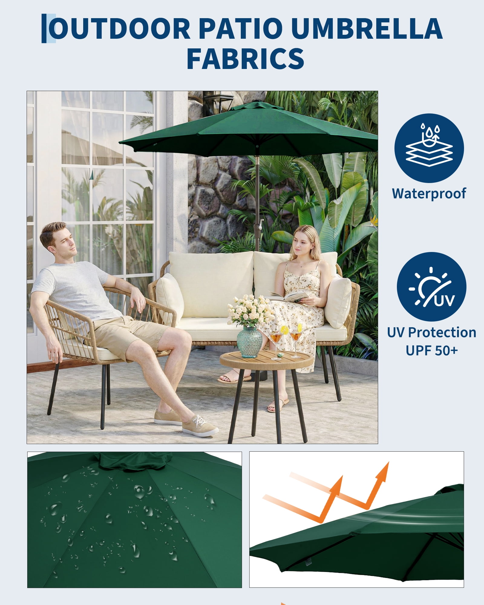 SOLLED 10FT Patio Umbrella with Push Button Tilt & Crank, Outdoor Market Table Umbrella with 8 Ribs for Garden Backyard Deck Pool,Dark Green
