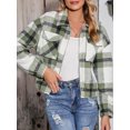 thumbnail image 6 of Arvbitana Women's Cropped Zipper Plaid Jacket Turn-Down Collar Pockets Cardigan Long Sleeve Warm Coat Fall Casual Slim Outerwear, 6 of 9