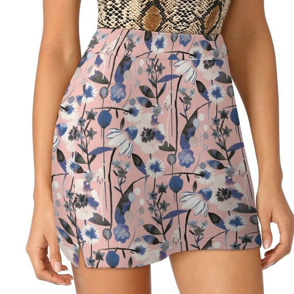 Pink Pastel Flowers Pattern Women's skirt Sport Skort Skirt With Pocket Fashion Korean Style Skirt 4Xl Skirts Spring Flowers