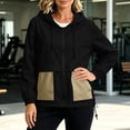 thumbnail image 4 of vdgthytj Rain Jacket Women Long Sleeve Full Zip Color Block Hooded Waterproof Fall Outdoor Outerwear with Pockets(XX-Large,Khaki), 4 of 7