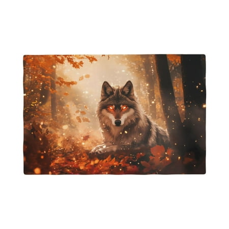 

Table Placemats Set of 4 - Autumn Wolf Maple Forest 12x18 In Faux Linen Double Heat Resistant Place Mats Cloth Indoor/Outdoor Placemats Washable Table Mats for Dining Kitchen Party