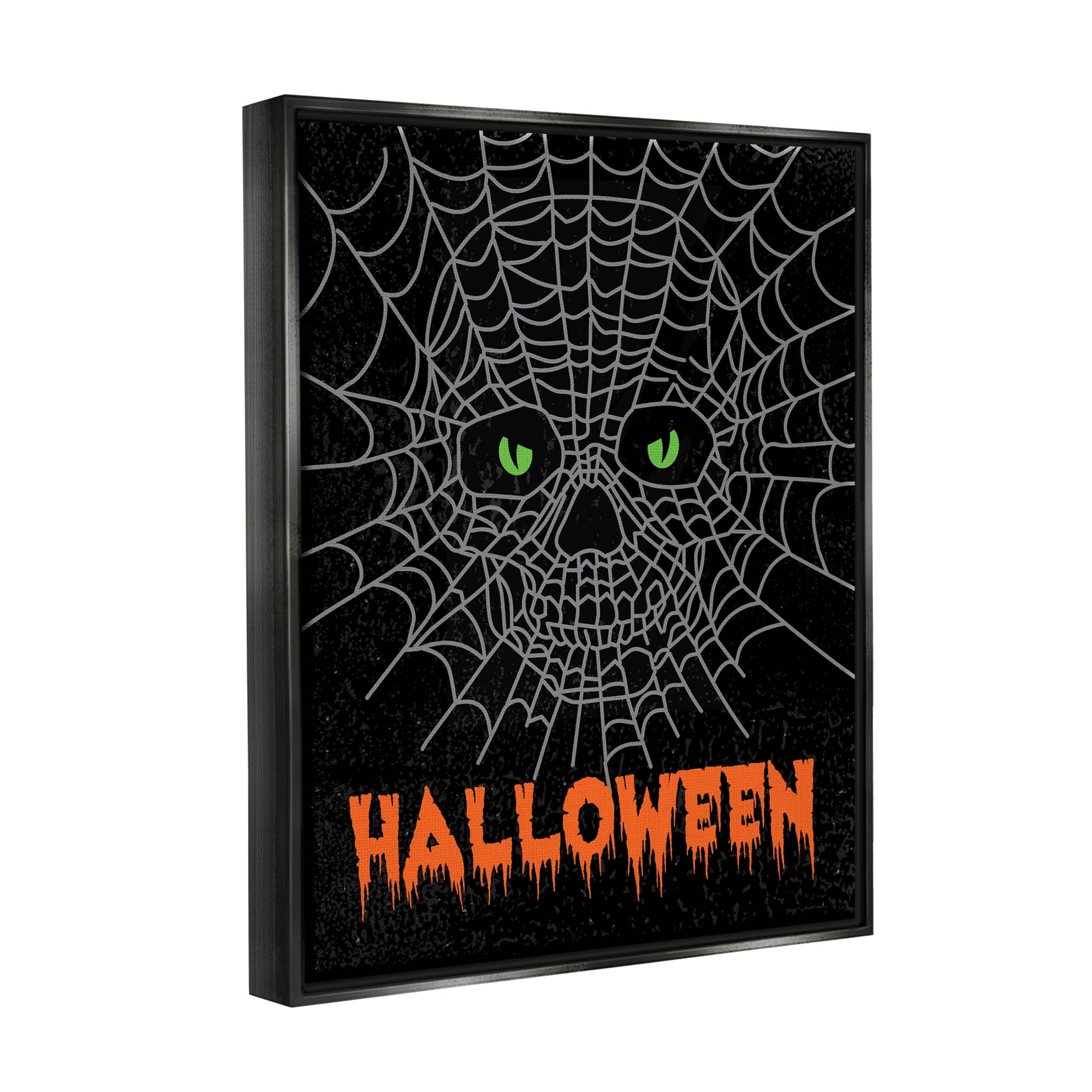 Stupell Industries Spooky Halloween Spider Web Skull Graphic Art Jet Black Floating Framed Canvas Print Wall Art, Design by Linda Birtel