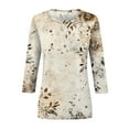 thumbnail image 4 of Tops, 3/4 Sleeve Shirts Cute Flower Print Graphic Tees Blouses Casual Plus Size Basic Tops Pullover Womens Short Tops Peplum For Women Workout Tops Tie Front Tops Tank (M, Khaki) ZMTing, 4 of 4