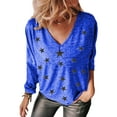 thumbnail image 1 of Uhndy Womens Long Sleeve T-Shirt V-Neck Casual Basic Tops Tee Star Pattern Comfort Loose Blouses, 1 of 2