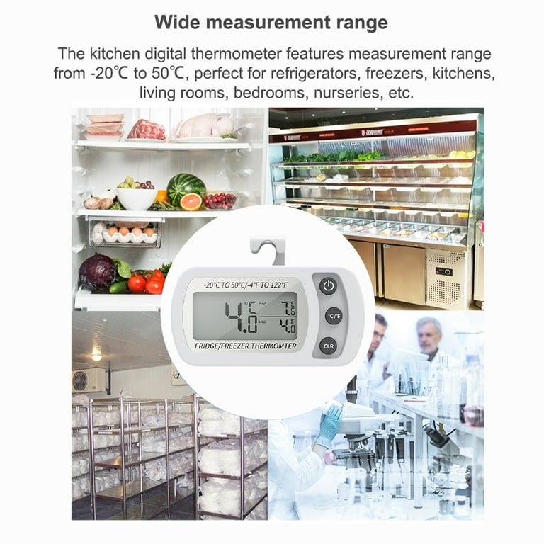 Mini Refrigerator Fridge Thermometer, 2 Pack Digital Freezer Thermometer  Waterproof Room Thermometer with Hook, Large LCD Display