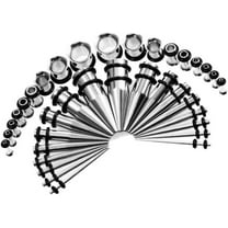 Ear Gauge Stretching Kit Stainless Steel Tapers and Plugs Set 36 Pieces 14G-00G Silver