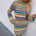 thumbnail image 2 of Meichang Colorful Striped Knit Sweater Dresses for Women Fall Winter Long Sleeve Crewneck Short Sweater Dresses, 2 of 9