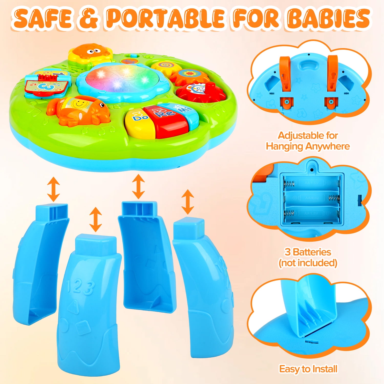 Carsky Baby Musical Activity Table, Light & Sound Learning Drum Toy with Piano, Flip Book & Animal Mirror, Multifunction Toddler Play Center for 6-24 Months Boys Girls Birthday ChristmasToy Gifts