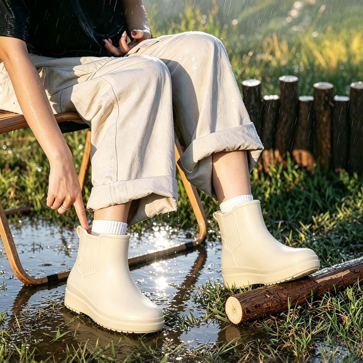AUXDIQ Rain Boots Women Short Ankle Waterproof Rain Shoes Outdoor Garden Shoes