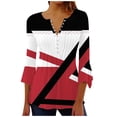 thumbnail image 2 of Red Women's Long Sleeve T-shirt, Summer Tops For Women 2025 Trendy Boho Floral Print Tunic Shirts 7 Sleeve V Neck Tshirt Casual Loose Blouse,Women's Long sleeve T-shirt L, 2 of 5