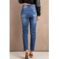 thumbnail image 1 of ABPHQTO Vaqueros rasgados ajustados vintage con agujeros azules para mujer, 1 of 5